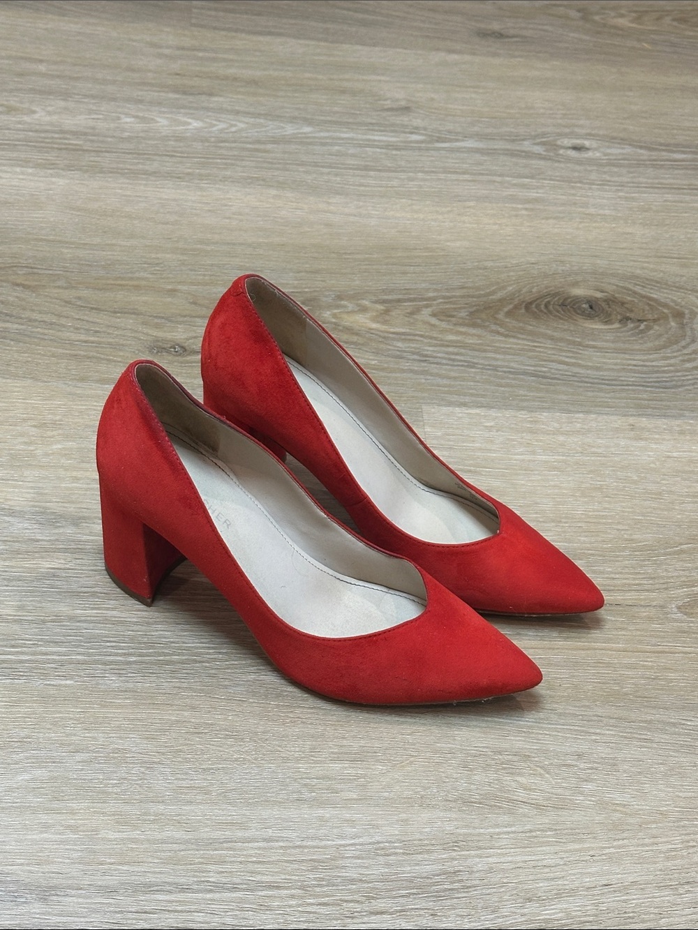 Marc Fisher Red Suede Pointed Block Heel Pumps